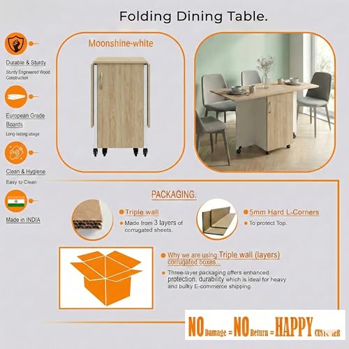 Image of Klaxon Foldable Dining Table [6] Seater with Metal Legs, Space-Saving Convertible Table, Engineered Wood, Home Dining Room (AW & Black, Kryo) (Oak & White - 01)