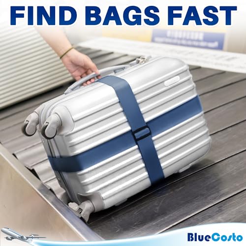Image of Luggage Straps for Suitcases - TSA Approved - Navy Blue, 4 PK - Premium Nylon Belts for Suitcase, Briefcase & Travel Bag - Adjustable Strap Length 46 inch - 78 inch