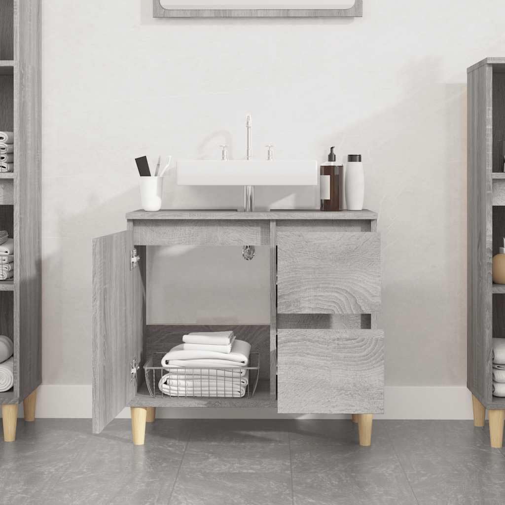 Mueble de baño Sonoma gris, 65 x 33 x 60 cm, material de madera con 2 cajones y 1 estante, armario de almacenamiento para baño