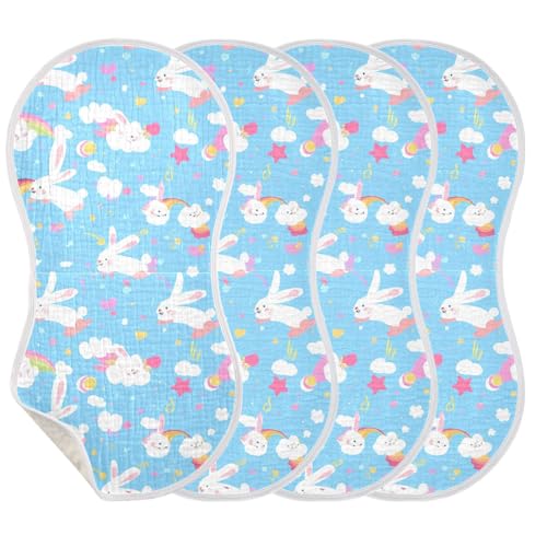 Cute White Bunnies Muslin Burp Cloths 22x11 Inch - 4-Layer Organic Cotton & TPU Waterproof Lining, Absorbent Baby Bibs for Boys/Girls with Hanging Loop3
