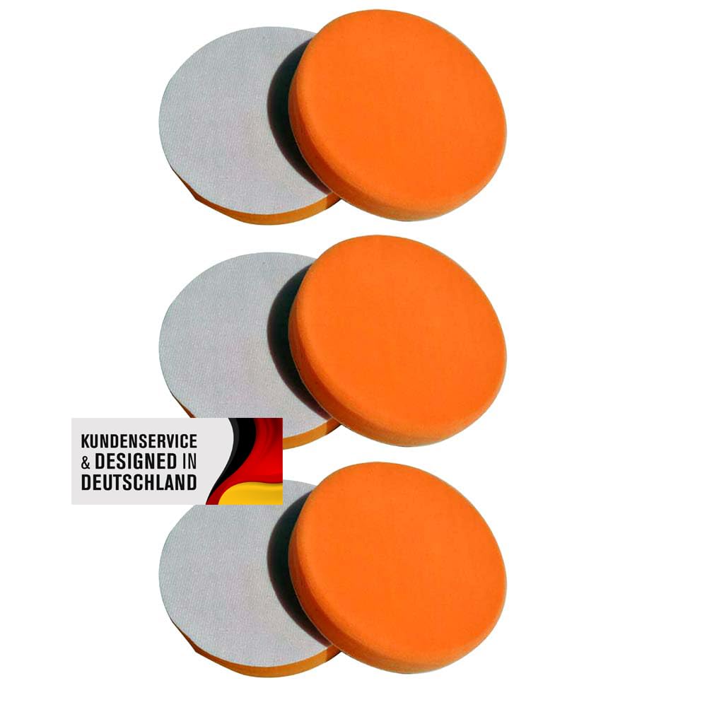 Polierschwamm Set 180mm Klett In Verschiedenen Härtegraden Und Setgrößen Polierschwämme Für Die Poliermaschine Polierpads Polierset Kletthaftend Gewaffelt Oder Glatt (Medium Orange, 6er Set)