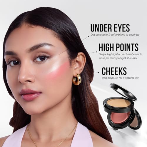 Image of Staze Triple Treat Stacked 3-in-1 Face Palette | Concealer, Blush & Highlighter | Creamy Finish | Highly Pigmented & Blendable | Long-Lasting Full Face Makeup Kit | Travel friendly | 02 It Girl