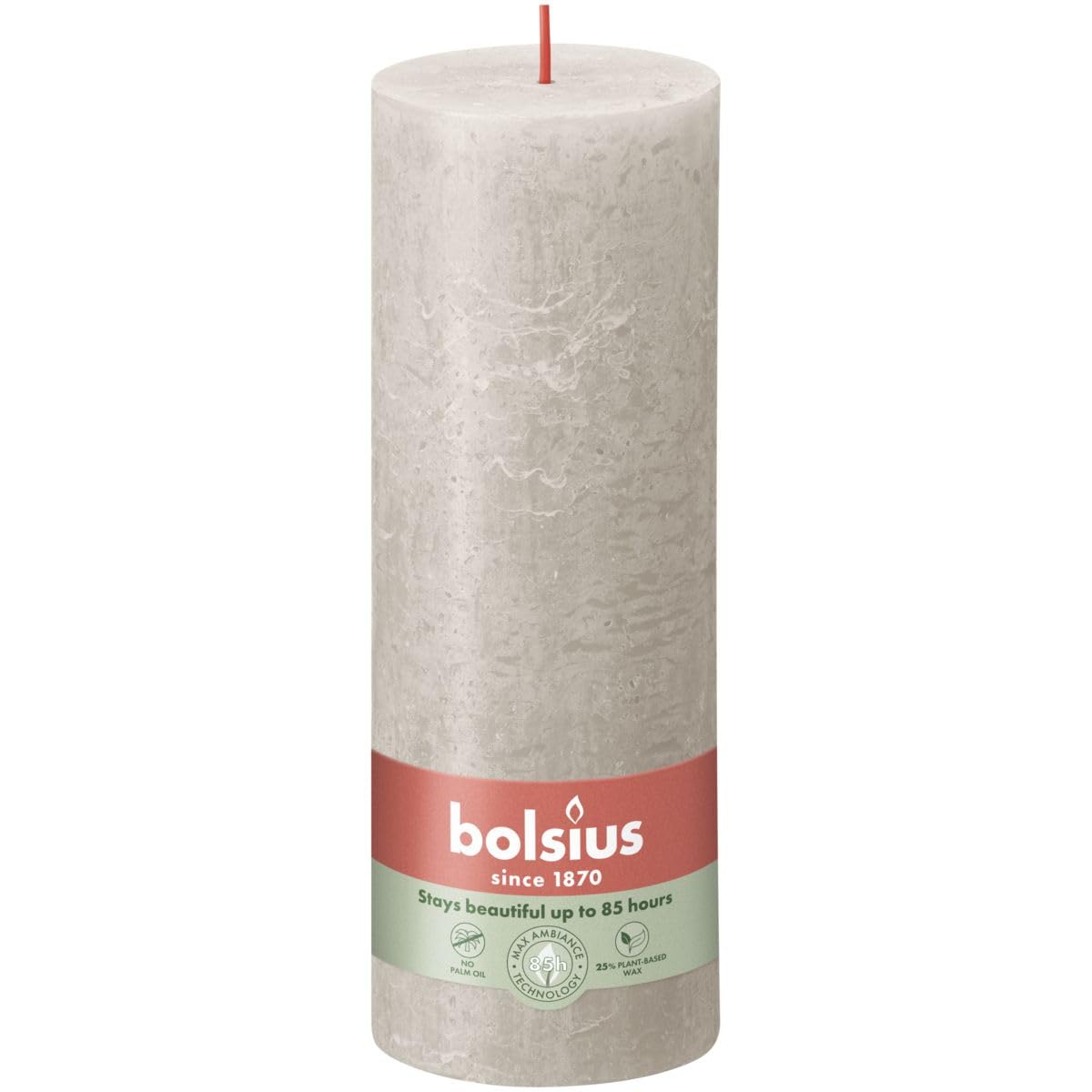 Bolsius Grey Pillar Candle Sandy 68 Mm - Height 19 Cm - Sand - 85 Burning Hours