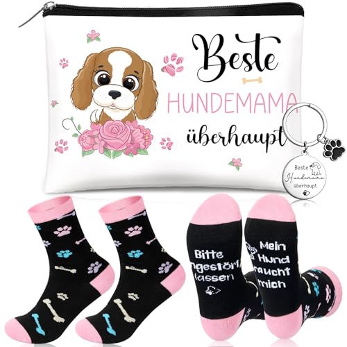Xuniea 3 Stück Hunden Make-Up Tasche Hunden Schlüsselanhänger Hundensocken für Hundenliebhaber Beste HUNDEMAMA überhaupt Lustige Geschenke mit Hundenmotiven für Geburtstags Weihnachtsdekorationen