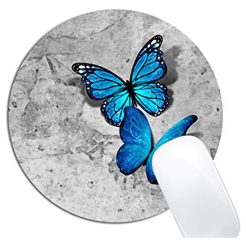 Blue Monarch Butterflies Gray Stone Watercolor Mouse Pad Round Non-Slip Rubber Mousepad Laptop Office Computer Decor Cute Desk Accessories Customized Design Mouse Pad Cover