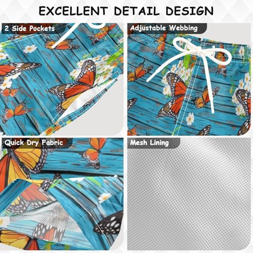 Boy Swimming Trunks, Anti-Chafe Swim Trunks Boys 2 T, Butterflies Flowers Blue3