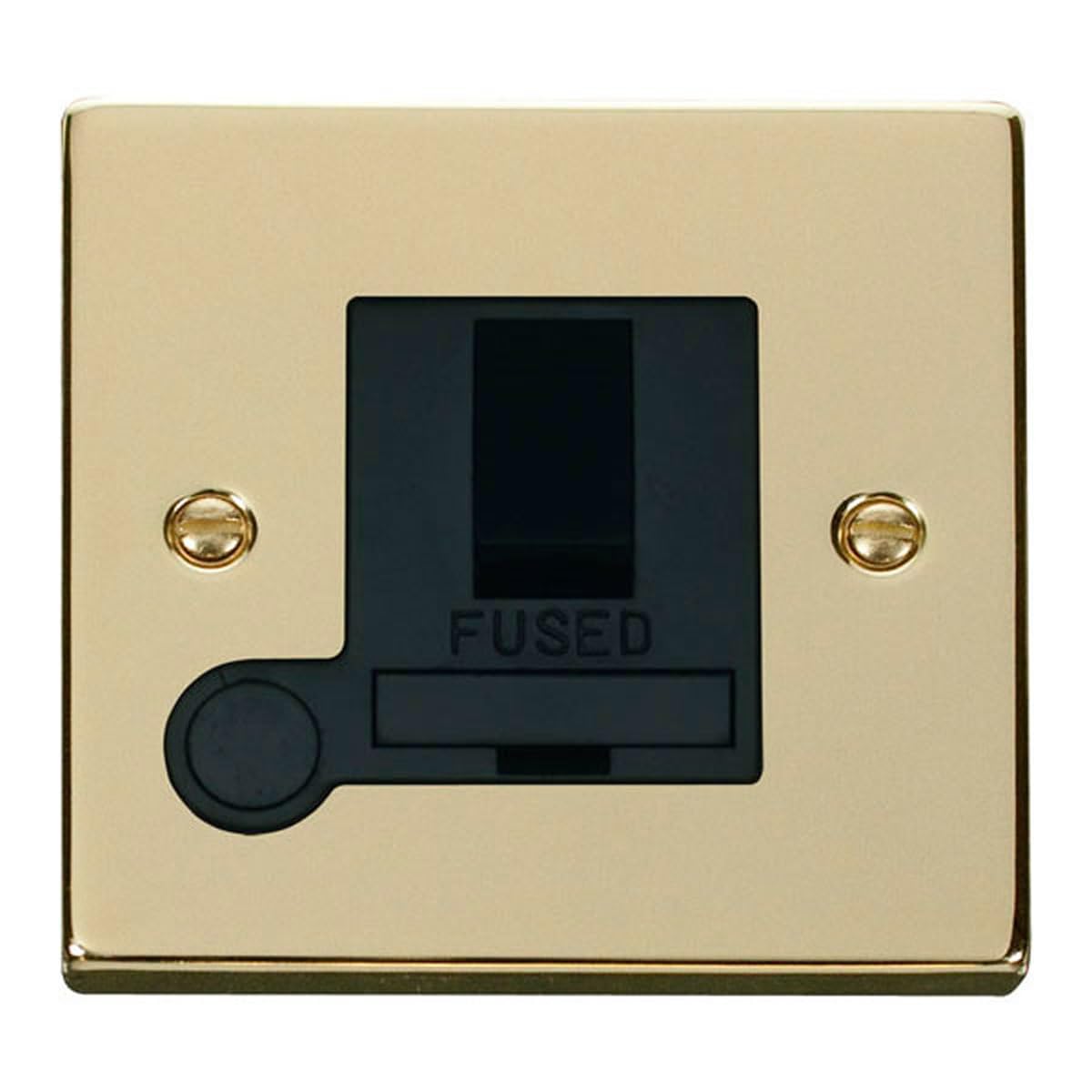 Click Polished Brass 13A Fused Connection Unit Switched With Flex - Black Insert