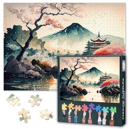 Japanese Landscape 1000 Piece Puzzle for Adults, Adult Puzzle Pieces Relaxing and Fun Activity Mount Fuji Challenging Family Activity Game Gift for Family Friends 27.5 x 19.6