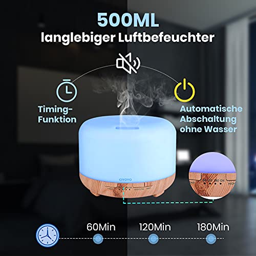 Essential Oil Diffuser, CIYOYO 450ML Aroma Diffuser Humidifier Ultrasonic Aromatherapy Oil Diffusers for Home Office Bedroom - BPA-Free, Waterless Auto-Off, 7 LED Light Colors(No Oil) - Image 3