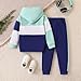 OLMRJKD 5-11Y Young Boys Clothes Long Sleeve Hooded Pullover Colorblock Sweatshirt With Pockets + Pants 2pcs Fall Winter Outfit Set(11-12Y)