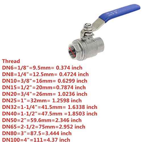 Válvula de bola para tubería de acero inoxidable SS 304 y rosca hembra recta de 3/8" 5