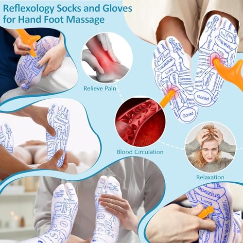 Image of UCRAVO Reflexology Socks for Women with Trigger Point Massage Tool - Acupressure Foot Chart for Sole & Instep - Foot Pain Relief, Plantar Fasciitis, Stress & Circulation Aid - 1 Pair-Multicolor