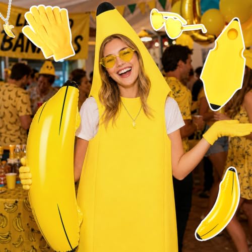 Grantop Ensemble de costume de banane 5 pièces pour adultes, costume de banane, costume de banane pour adulte, pour Halloween, carnaval, cosplay, fête (5) – vue 6
