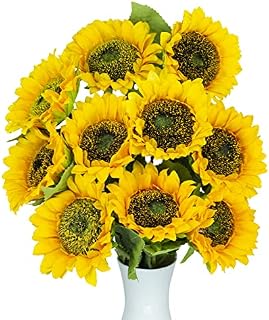 HAQIULINE 10PCS 20'' Artificial Sunflower Flowers - Long Stem Silk Fake Sunflowers for Home Table Centerpieces Arrangement Wedding DIY Decoration