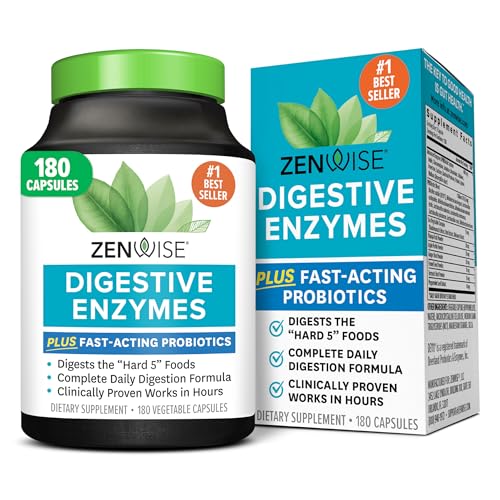 Zenwise Health Digestive Enzymes with Bromelain & Papaya - Multi Enzymes Digestion Supplement with Probiotics & Prebiotics for Gut Health, Gas & Bloating Relief - Men & Women - 180 Vegetarian Capsules