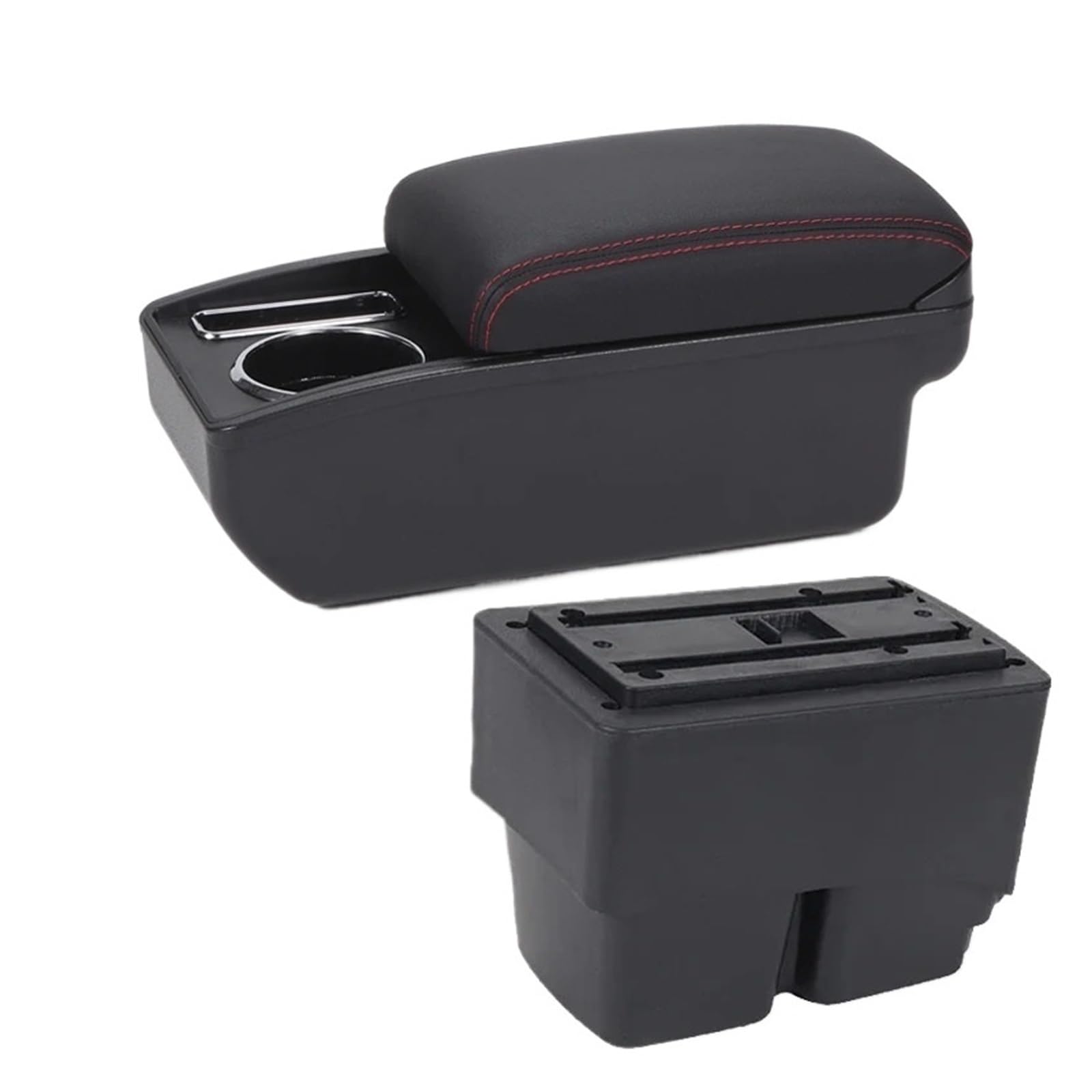 UMDJJU For Fiesta MK7 2009-2017 Storage Box Interior Details Car Accessories Car Centre Console Armrest Box(C1 Black red NO USB)