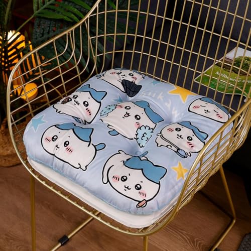 Rtwrsudちいかわ 座布団 クッション かわ 紐付き 滑り止め 厚め 高反発 ふわふわ 柔らかい お尻が痛くならない 体圧分散 座布団 おしゃれ 抱き枕 四季通用 両面使用可能 オフィス漫画の椅子用 (40cm,ブルー B)
