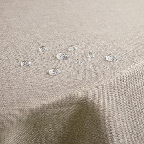 Softalker Nappe Ronde 120 cm de Anti Tache Noel nappes extérieurs Impermeable Jardin Nappe en Lin Beige Tissu Lavable Decoration de Petite Table pour...