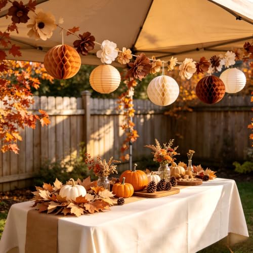 Image of ZOOYOO 12Pcs 6 inch 10 inch Honeycomb Balls Decorations Hanging Tissue Paper Pom Poms for Boho Wedding Birthday Party Baby Shower Fall Decorations(Brown White)