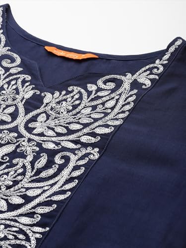 Image of INDO ERA Women's Silk Blend Embroidered Straight Kurta Pant With Dupatta Set