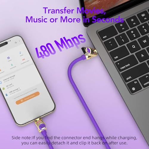 Image of MFish 240W 4-in-1 Fast Charging Cable, Purple Gold, 6.6FT