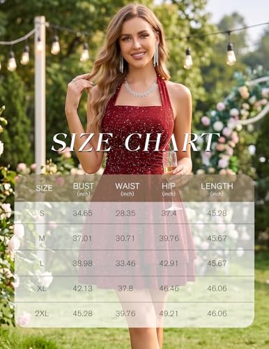 HomRain Short Cocktail Dress for Women Sexy Backless Party Dresses Layered Ruffle Hem Sparkly Halter Date Night Dress Burgundy S — view 6