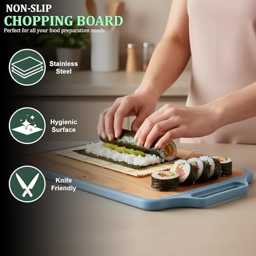 Image of Parage 2-in-1 Reversible Chopping Board | Stainless Steel + Wooden Dual-Side Cutting Board | Hygienic, Anti-Slip, Heavy-Duty Board for Meat, Vegetables, Fruits & Kitchen Use | 37 x 23.5 cm