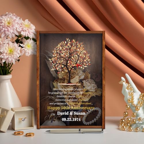 HRZSIGNFC Personalized 50th Anniversary Tree of Life Shadow Box ?Personalized Wedding Gift, Gift for Her, Wife, Mom, Wall Mounted or Free Standing