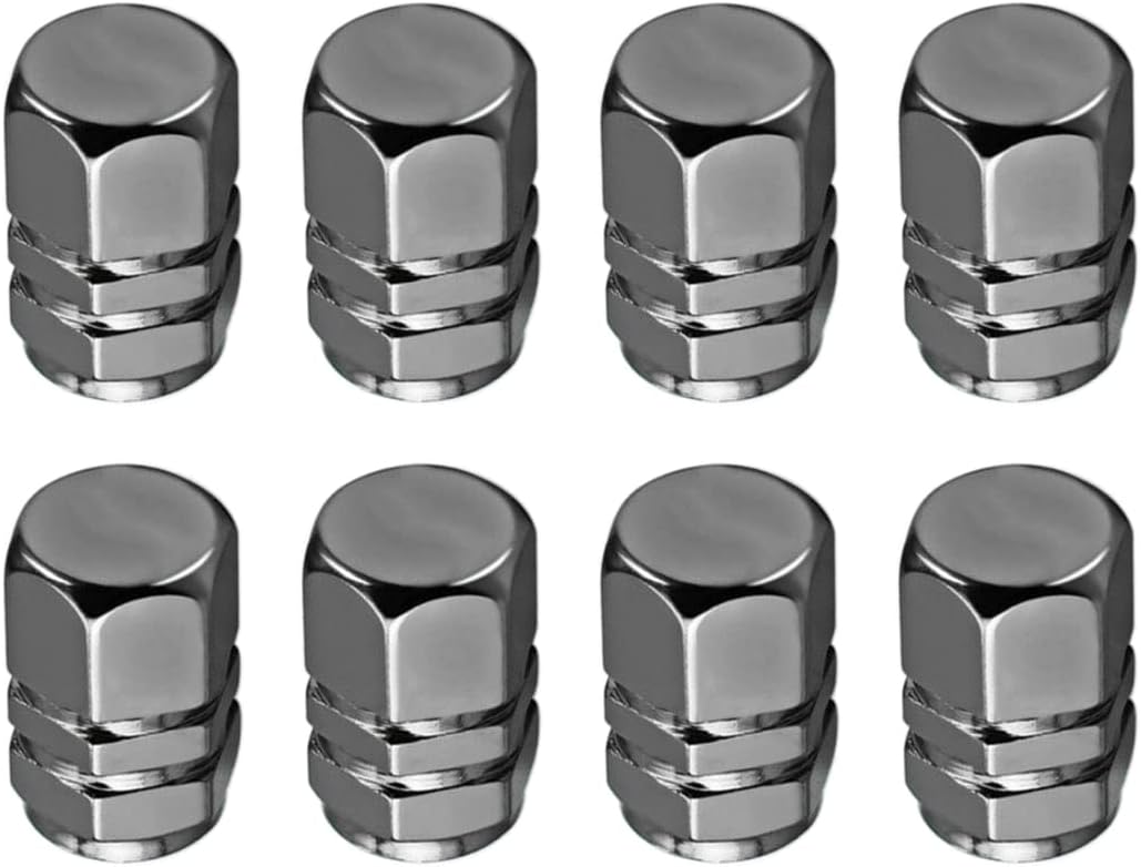 Marcraft Gun Metal Grey Tyre Wheel Alloy Valve Caps Dust Caps (8 Pack) Universal for Cars, SUVs, Bicycles, Motorcycles, Trucks | Heavy-Duty Rubber Airtight Seal | Hex Shape Aluminium Alloy | Screw-On
