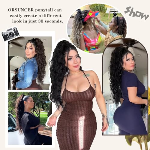 ORSUNCER Claw Long Wavy Ponytail Extension Black Brown 30" Curly Pony Tail Clip in Hair Extensions for Women Fluffy Natural Looking Synthetic Hairpiece for Daily Use - Image 6
