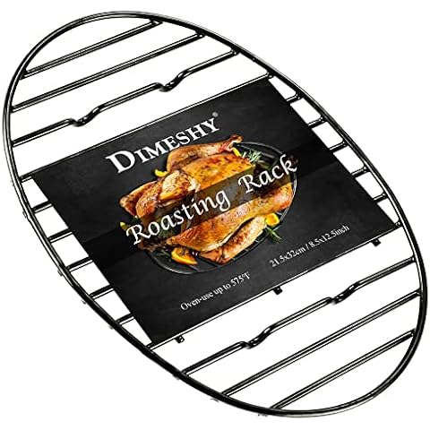 DIMESHY Roasting Rack, Black with Integrated Feet, Enamel Finished, Nonstick, fit for 15 inches oval roasting pan, safety, dishwasher, Great for Basting, Cooking, Drying, Cooling rack. (12.5”x 8.5”) Cover