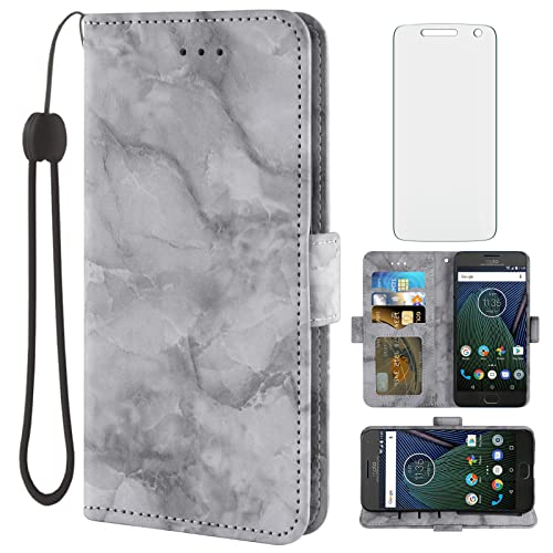Coque Moto G5 Plus Asuwish avec protection écran verre trempé et portefeuille noir