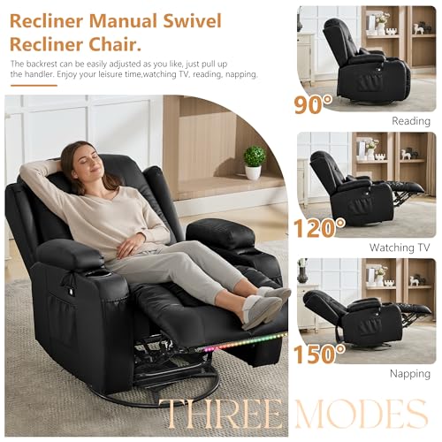 Sillón reclinable negro de cuero sintético miniatura 4