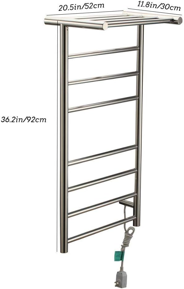 Electric Towel Rack, Wall Mounted Towel Warmer with Top Shelf in Brushed Nickel Heated Towel Rack for Bathroom, Stainless Steel Electric Towel Warmer