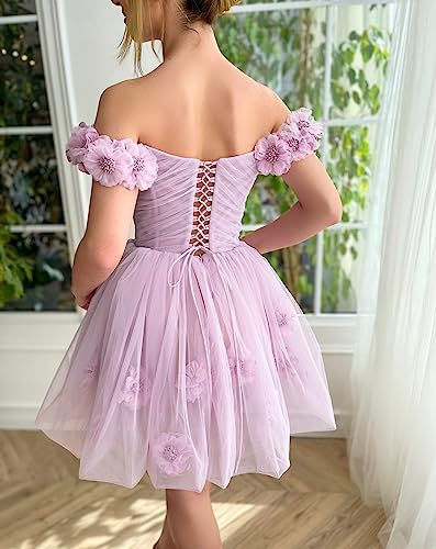 Off The Shoulder Tulle Short Homecoming Dresses for Teens Flowers A Line Cocktail Party Gowns4