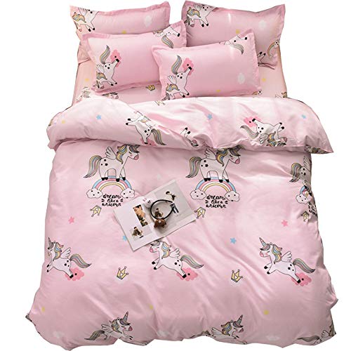 Odot Juego de Ropa de Cama con Funda de Edredón Nórdico de 3 Piezas Microfibra, Anti ácaro Defensa Alérgico, Funda de Almohada, Novedad Viento Encantador (Unicornio,150 * 200cm)