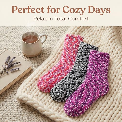 Image of Tipi Toe Womens Fuzzy Crew Socks with Anti Slip Grips Warm Cozy Fluffy Winter Slipper Socks Non Skid Home Socks for Women