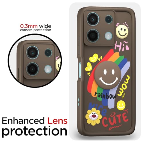 Image of Pikkme Back Cover for Redmi Note 13 5G | Soft Silicone| Cute Rainbow Smile & 3D Cartoon Flower Design | Shockproof Raised Camera Protection Bumper Case (Brown)