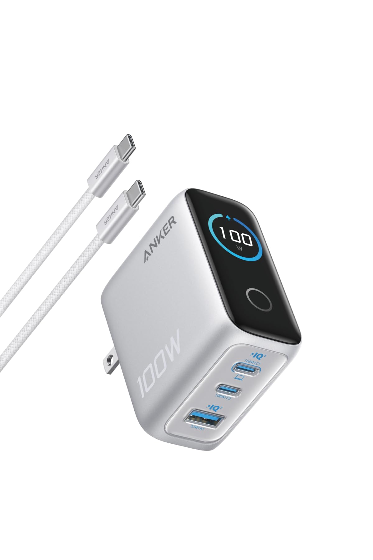 Amazon | Anker Charger (100W, 3 Ports) with USB-C & USB-Cケーブル