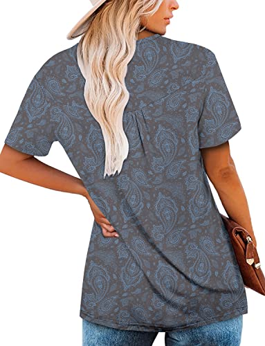 Mystry Zone Womens Henley V Neck Casual Blouse Button Down T Shirts Flare and Flowy Tops4