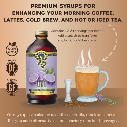Image of Portland Syrups Ube Syrup - Rich Ube Extract for Cocktails, Mocktails, Sodas, Non-Alcoholic Spritz, Coffee, Smoothies, Shakes, and Recipes, Flavorful Syrup for Drinks, 12 oz, 12 Servings, Pack of 1