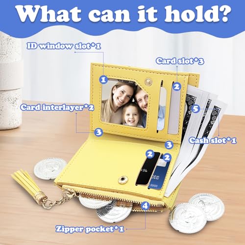 Ladies Wallet, Cute Cat Style Women's Wallets with Tassel, Small Women’s Wallet with 5 Card Slots, 1 ID Window, 1 Zipper Pocket, PU Leather Wallets for Women (Yellow)2
