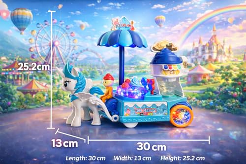 Image of TEC TAVAKKAL 18 Pcs Ice Cream Unicorn Cart Toy with Lights, Music & Bump-and-Go Action | Pretend Play Candy Shopping Cart | Musical Moving Toy | Educational Fun for Kids