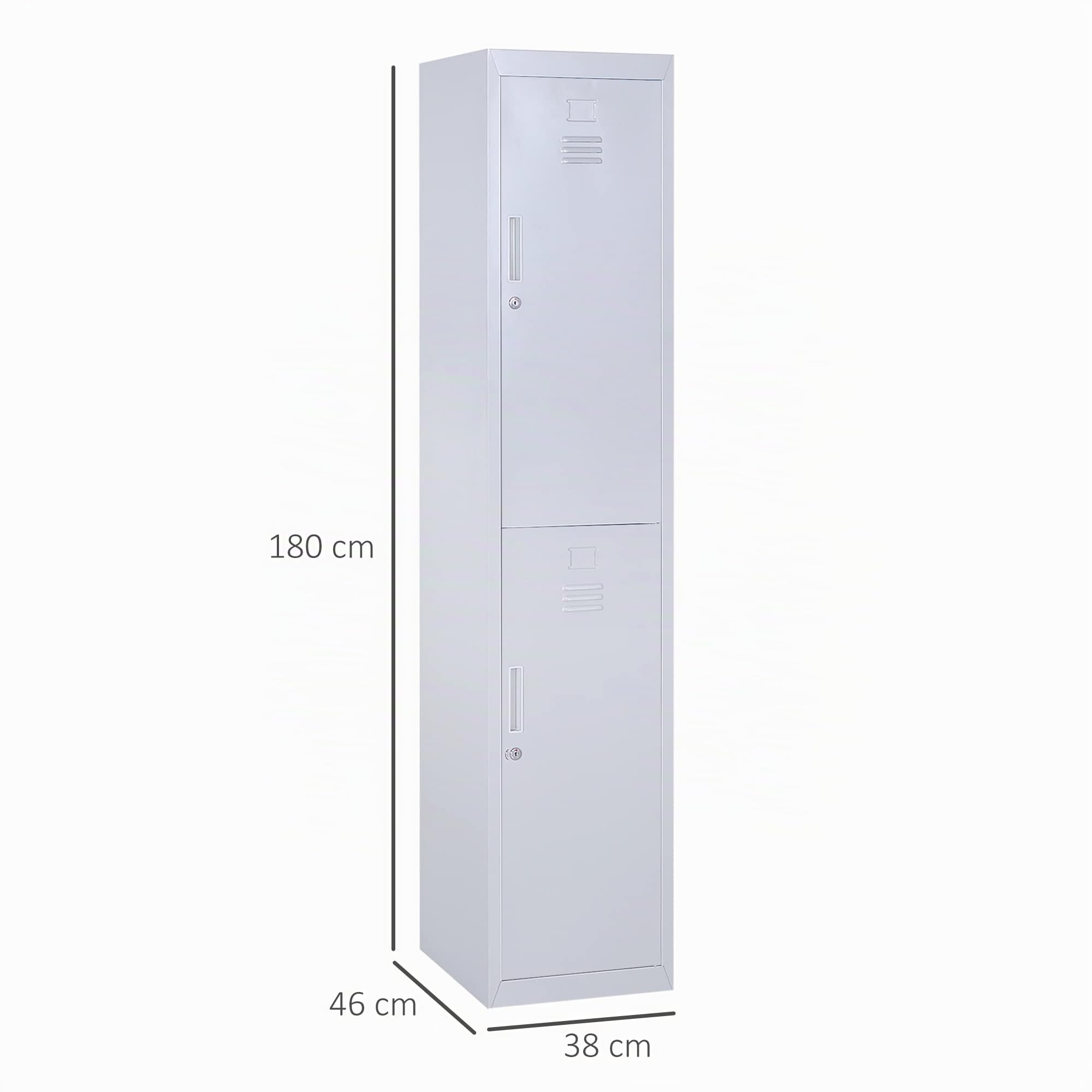 Vinsetto Armoire à Casiers à 4 Niveaux Casier Vestiaire 38x46x180 cm Gris | Casier Vestiaire Métallique, 2 Portes Verrouillables, Tringle de Suspendre, Armoire de Rangement, Bureau, Garage, École
