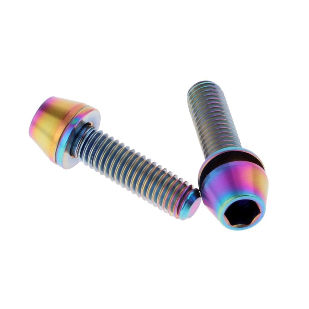 2 Pieces Titanium Alloy Bike Tapered Head Bolt Screws Washer M5x20, Colorful-image-13