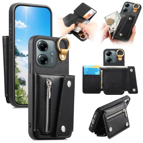Étui portefeuille Redmi Note 14 4G avec support vidéo et range-carte noir