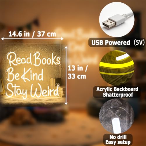 Image of Read Books Be Kind Neon Sign for Wall Decor Light Up Sign Positive Led Signs for Class Room Party Home Wall Decor USB Powered