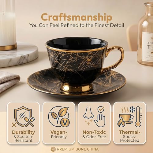 Image of UPC Premium Bone China Cup & Saucer Set (6 Pieces) | Elegant Solid Color Tea Coffee Cups | Lightweight, Durable & Glossy Finish | Ideal for Home, Office & Gifting