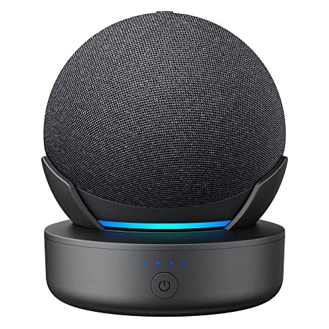 PlusAcc Battery Base for Echo Dot 5th Gen & Dot 4th Gen - 10000 mAh Portable Charger Stand Holder, 16 Hours Playtime, Rechargeable Dot 5 & Dot 4 Charging Station (Black) Cover