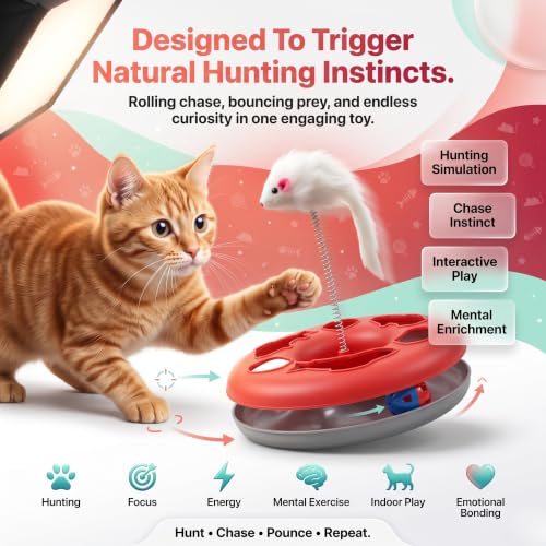 Image of FAB TECH Interactive Cat Toy with Moving Ball & Spring Mouse - 2-in-1 Circle Track Play Toy for Indoor Cats & Kittens - Durable,Fun Pet Toy for Exercise, Hunting & Batting(Color May Vary)